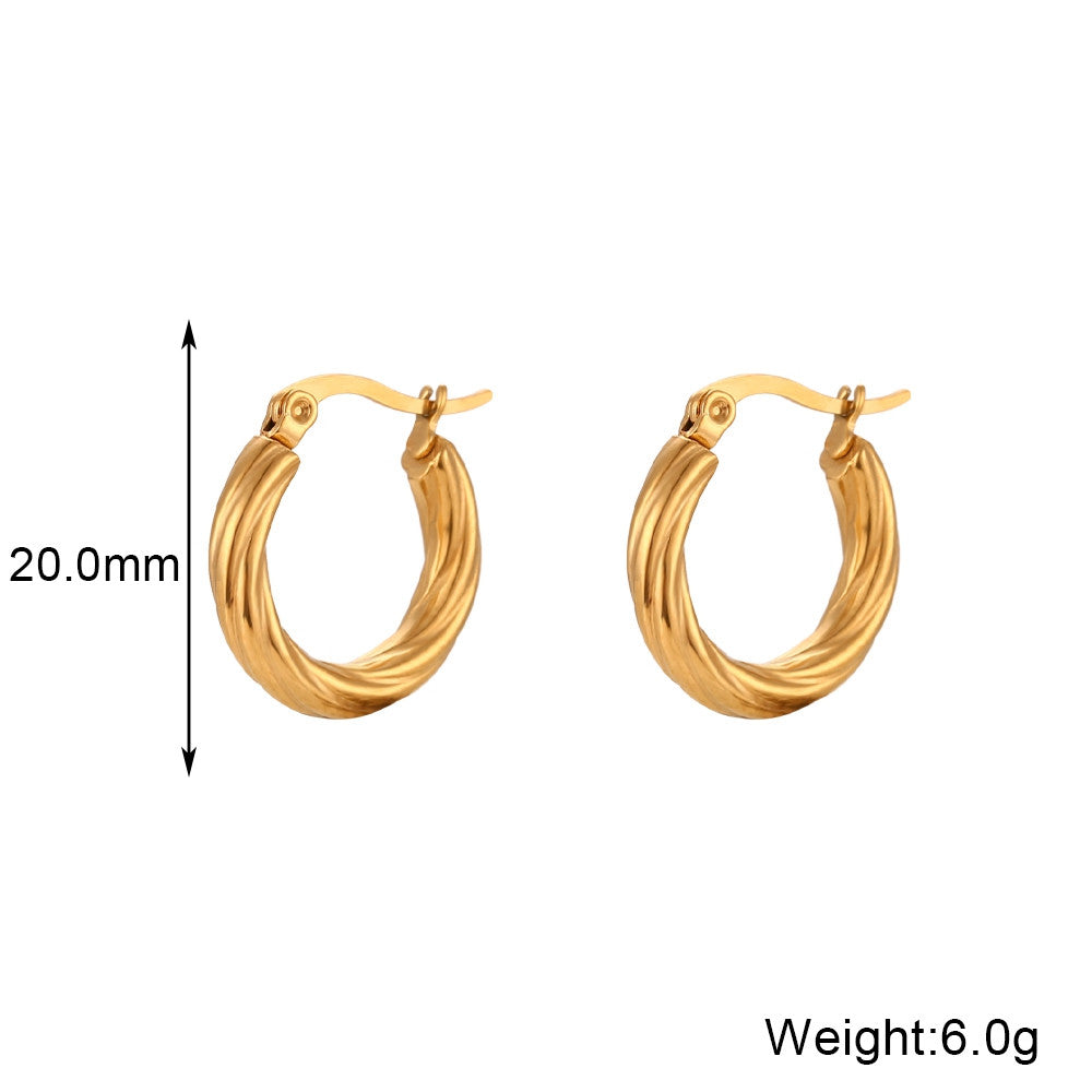 Ladies 18k Gold Twisted Hoop Solid Stainless Steel Waterproof Bling Earrings