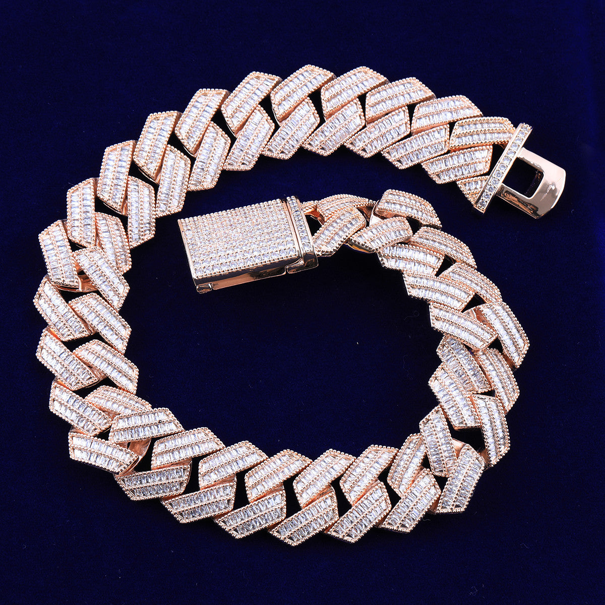 C-Sharp | VVS Diamond CZ Cuban Link 4 Prong Set Hip Hop 24k 925 Silver Rose Gold Chain