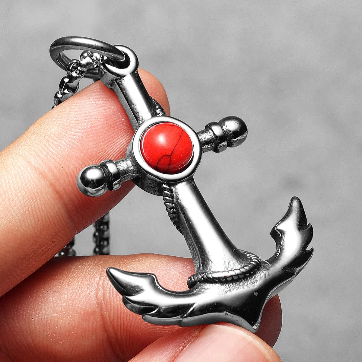 Turquoise Anchor | 316L Stainless Steel Men Nautical Anchor Amulet Pendant