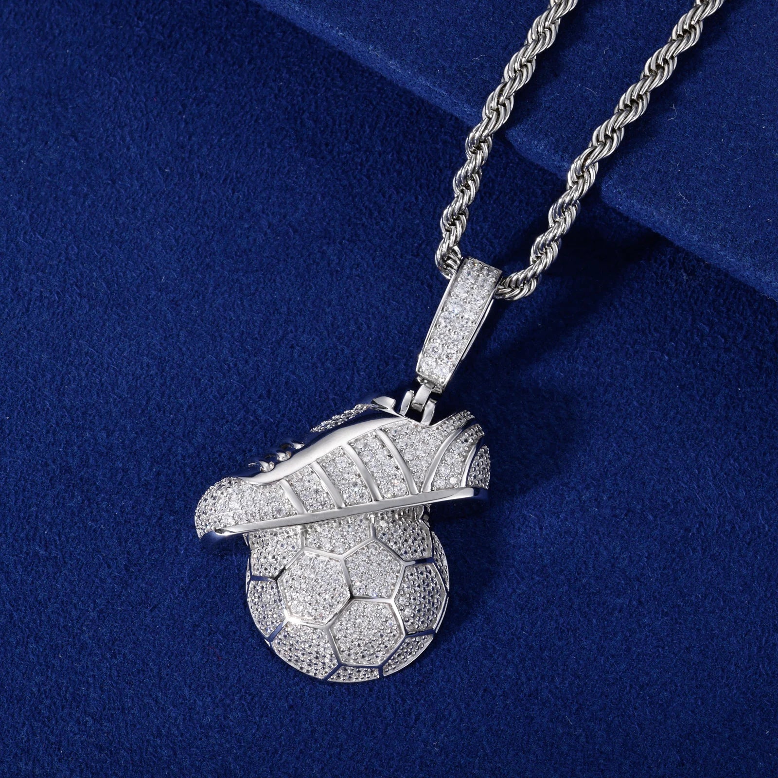 Foot Ball | 925 Sterling Silver Moissanite Football Soccer Ball Shoe Hip Hop Pendant
