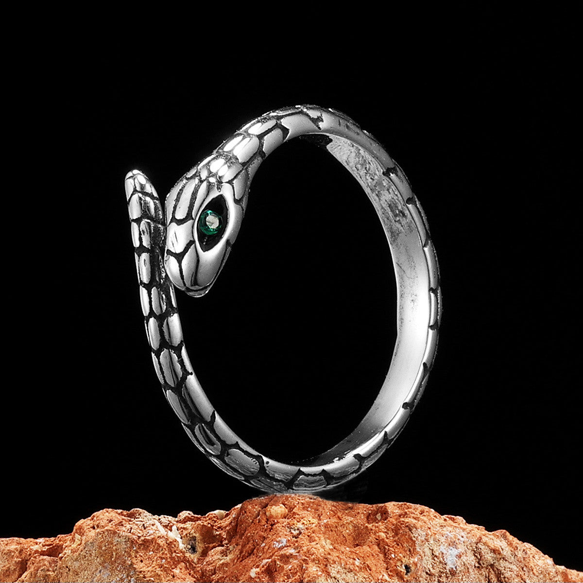 Emerald Snake | Solid 316L Stainless Steel Emerald Gem Eye Men Rings