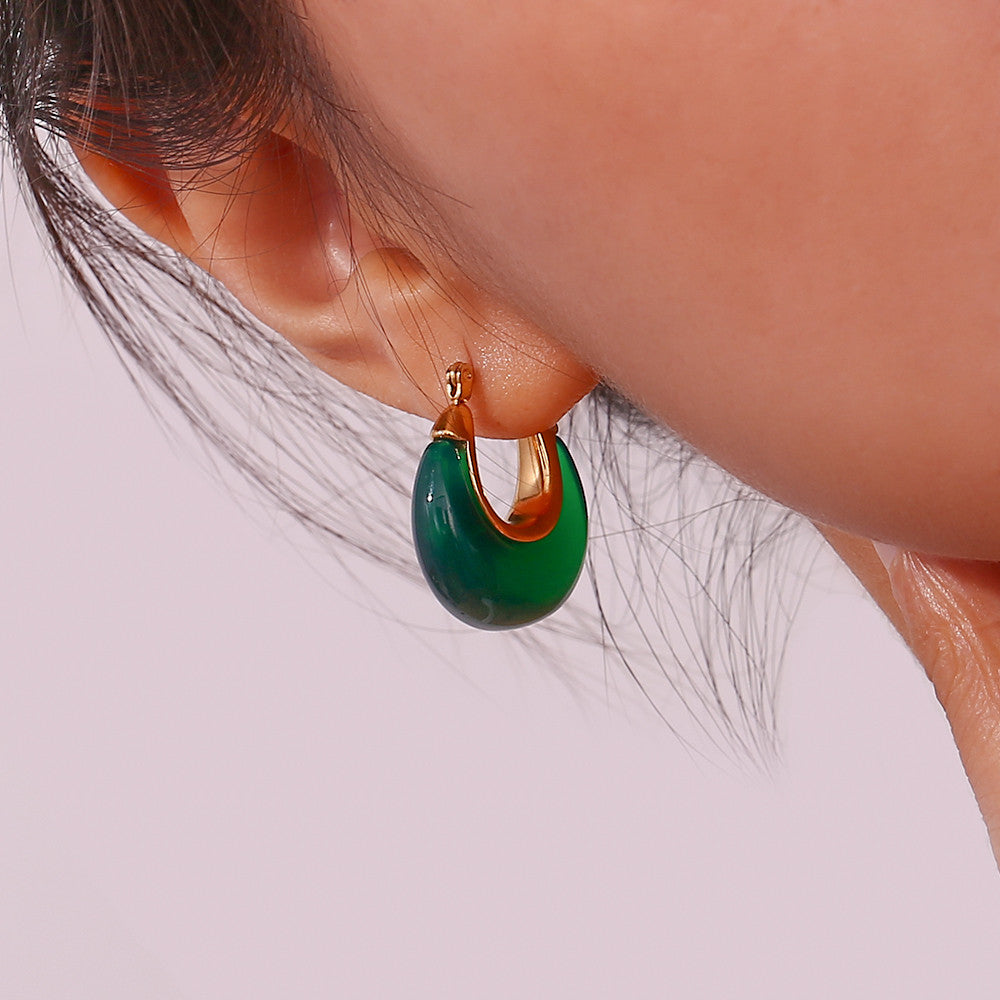 316L Silver Stainless Steel 18k Gold Tarnish Free Multiple Colors Acrylic Hoop Earrings
