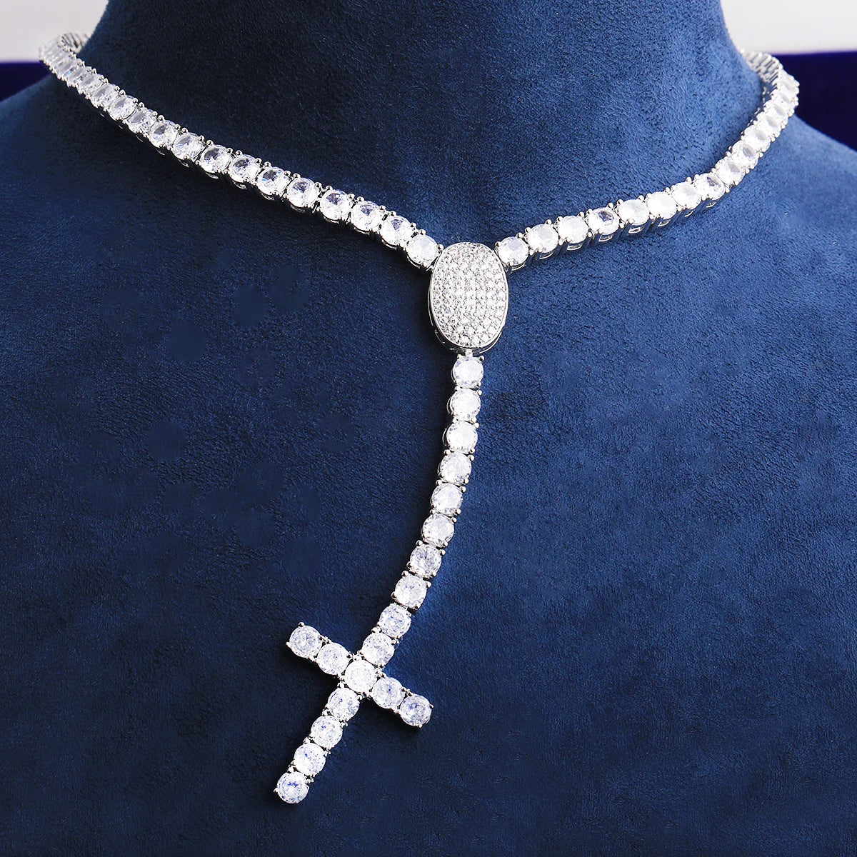 Drip Cross | VVS Diamond CZ Rosary Style 5AA+ Luxury Hip Hop Tennis Chain Necklace