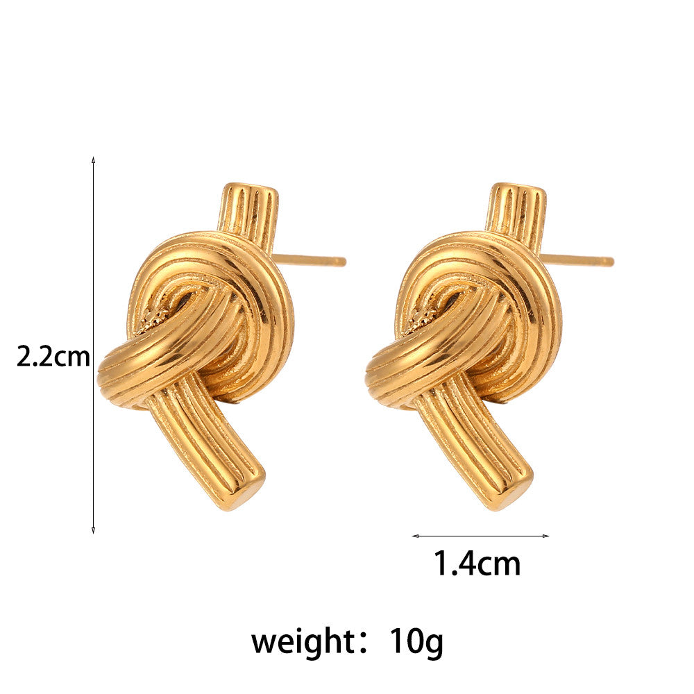 Ladies 18k Gold Stainless Steel Waterproof Texture Knot Stud Earrings
