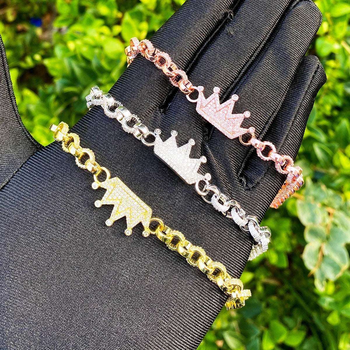 Kings Link | Four Prong VVS Diamond CZ Iced Blinged Out Rolo Crown link Bracelet