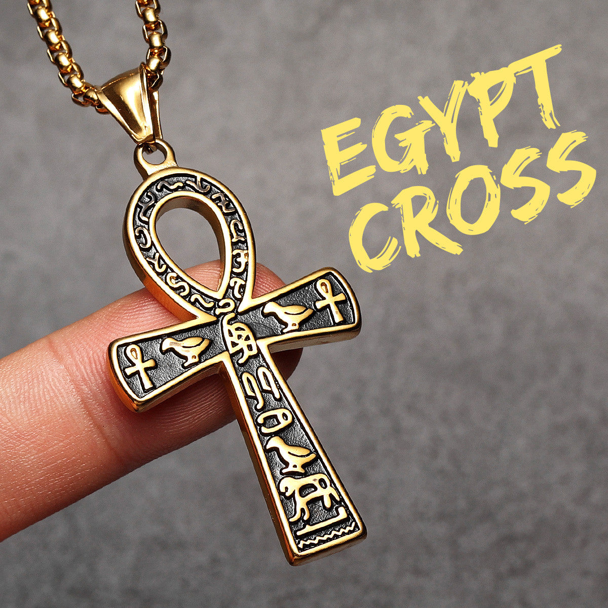 Hieroglyph Ankh | 316L Solid Stainless Steel Egyptian Ancient African Ankh Cross Pendant