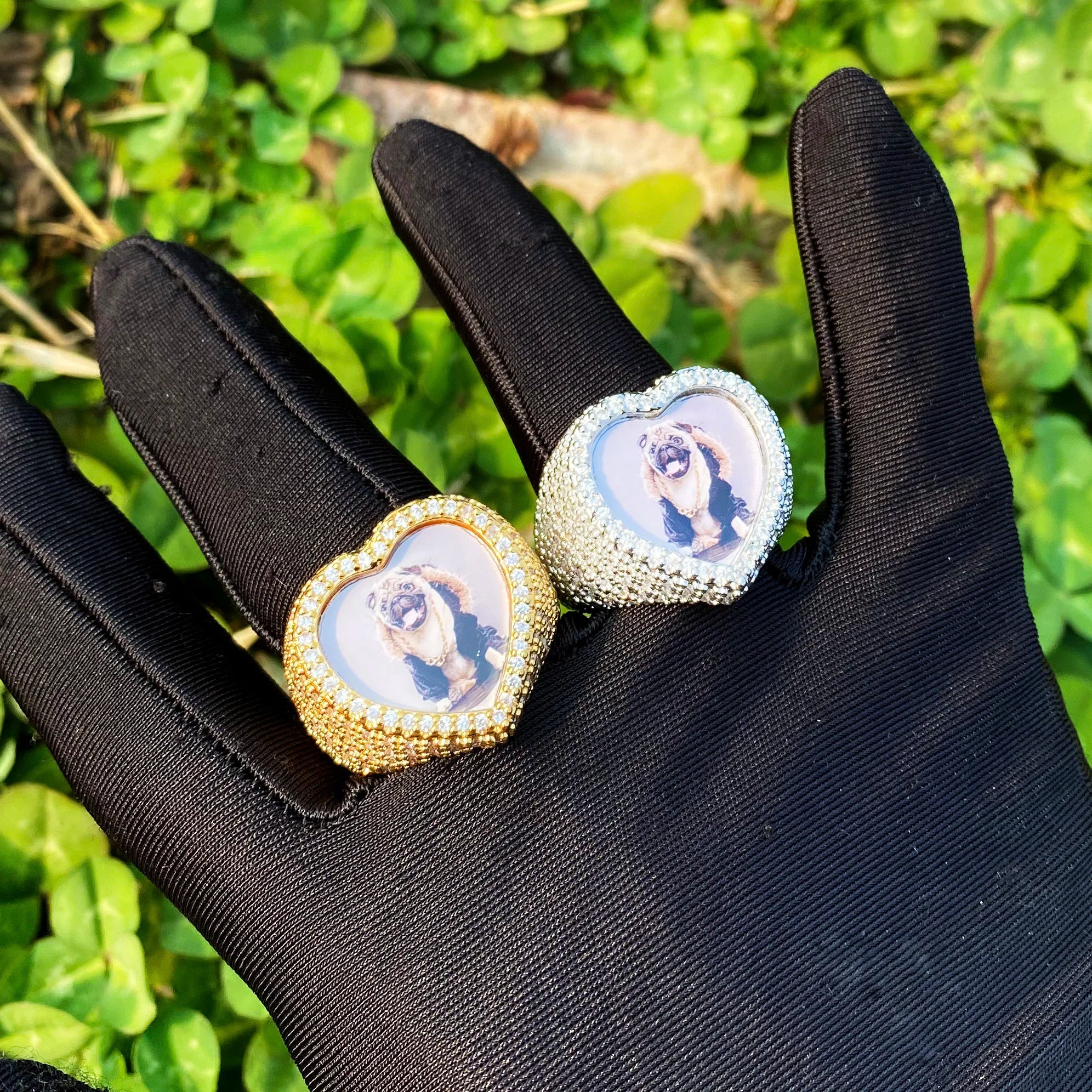 Heart Beat | 925 Silver 24k Rose Gold Heart Shaped Photo Picture Custom Rings