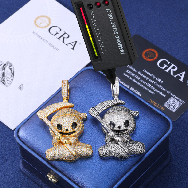 Kill'em Softly | Moissanite Diamond Solid Sterling Silver Baby Grimm Reaper Hip Hop Pendant