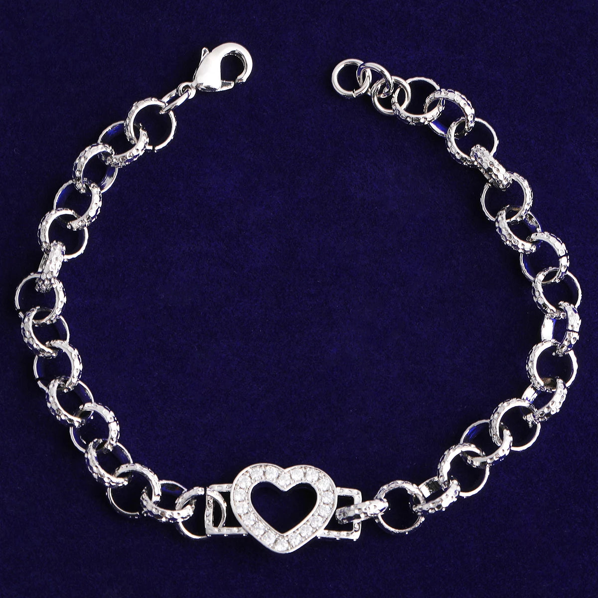 Perfect Love | VVS Diamond CZ Stone Single Heart Iced Rolo Link Chain Bracelet