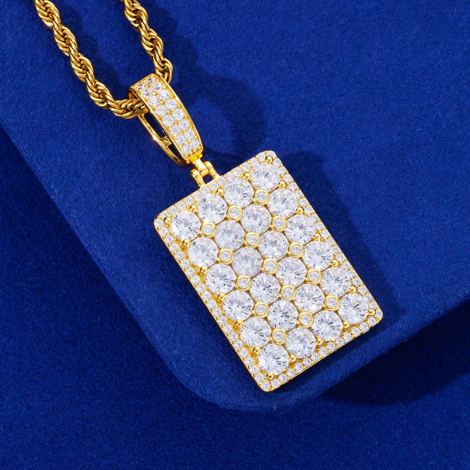 The Spark | VVS Iced Blinged Out Moissanite Diamond Dog Tag 925 Sterling Silver Pendant