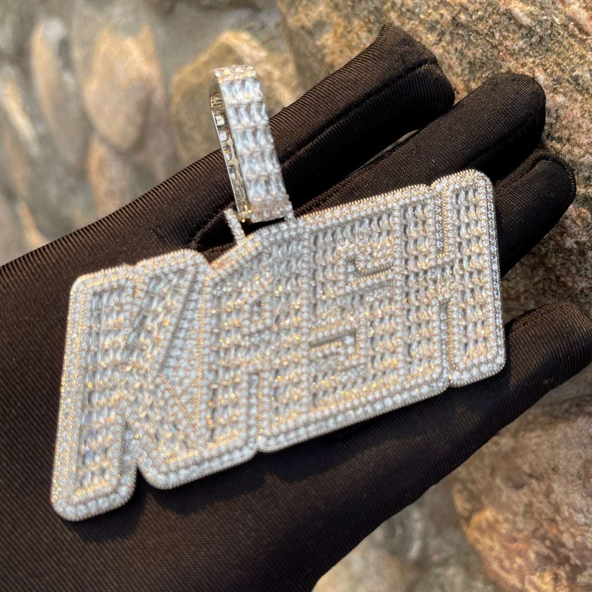 Fast Kash | Baguette Iced Blinged Out VVS Diamond CZ Hip Hop Nameplate Pendant