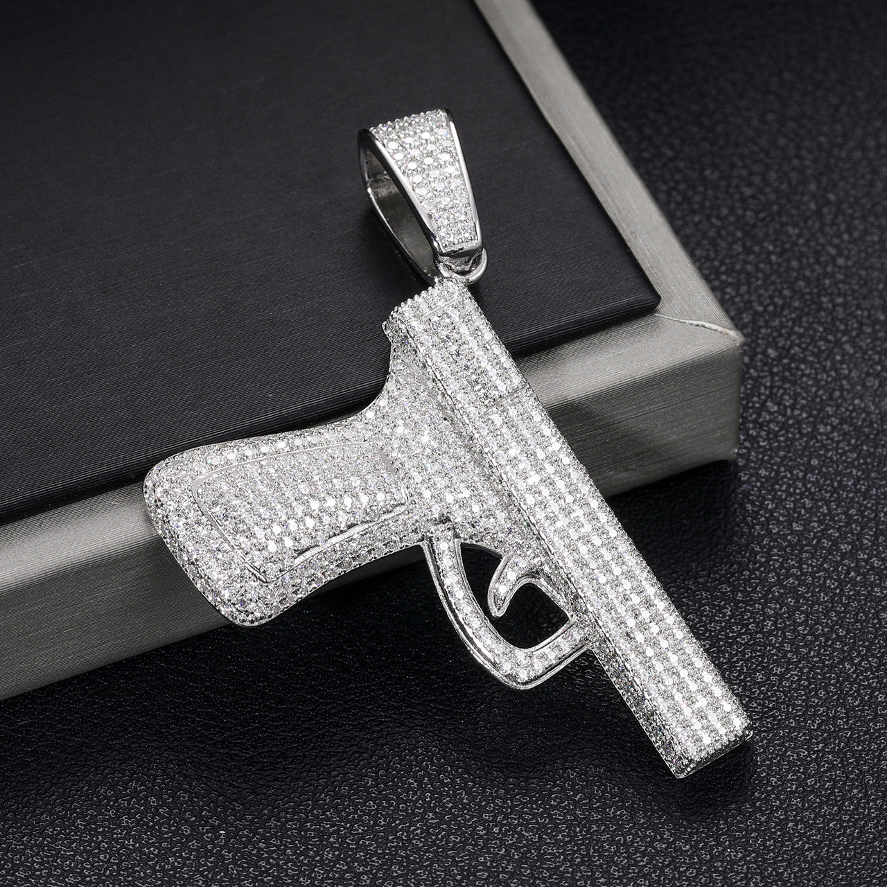 Mens Street Wear VVS Lab Diamond 925 Sterling Silver Pistol Gun Hip Hop Pendant
