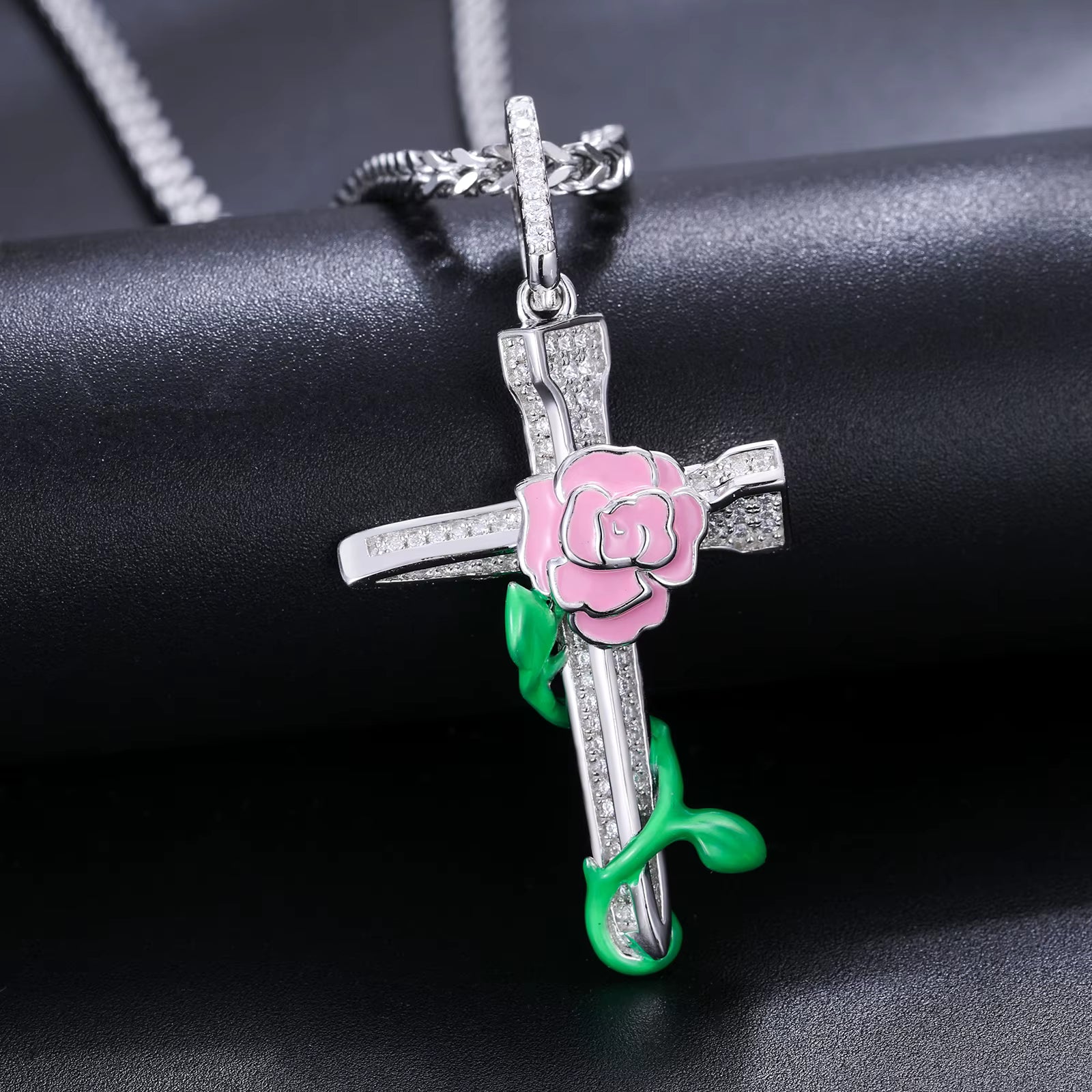 Beauty Of Sacrifice | Glowing Rose Jesus Nail Cross Moissanite VVS Diamond S925 Pendant