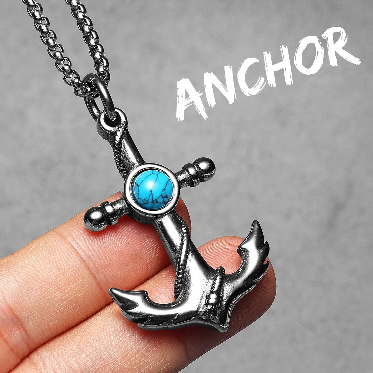 Turquoise Anchor | 316L Stainless Steel Men Nautical Anchor Amulet Pendant