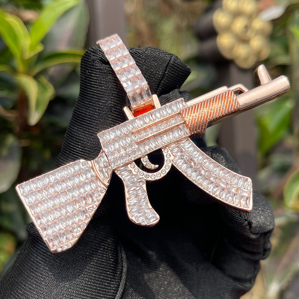 Choppa | Mens Ice Baguette AK 47 Hip Hop 24k Gold Silver Pendant