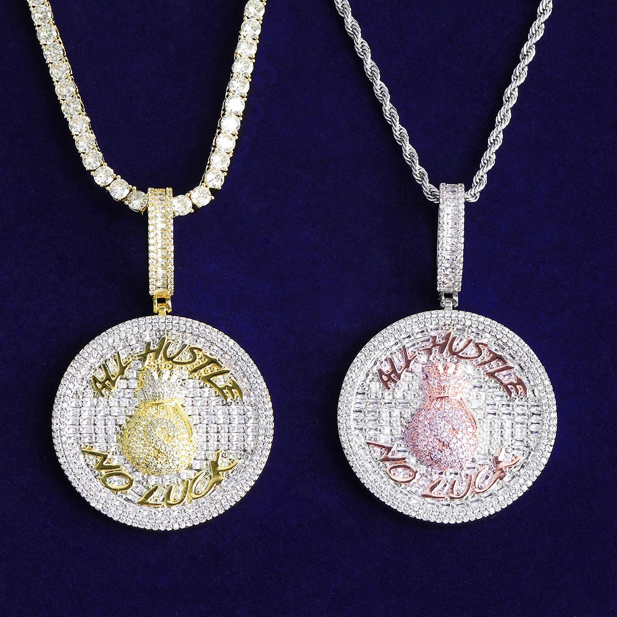 All Hustle No Luck | VVS Diamond CZ Iced Blinged Out Hip Hop Pendant