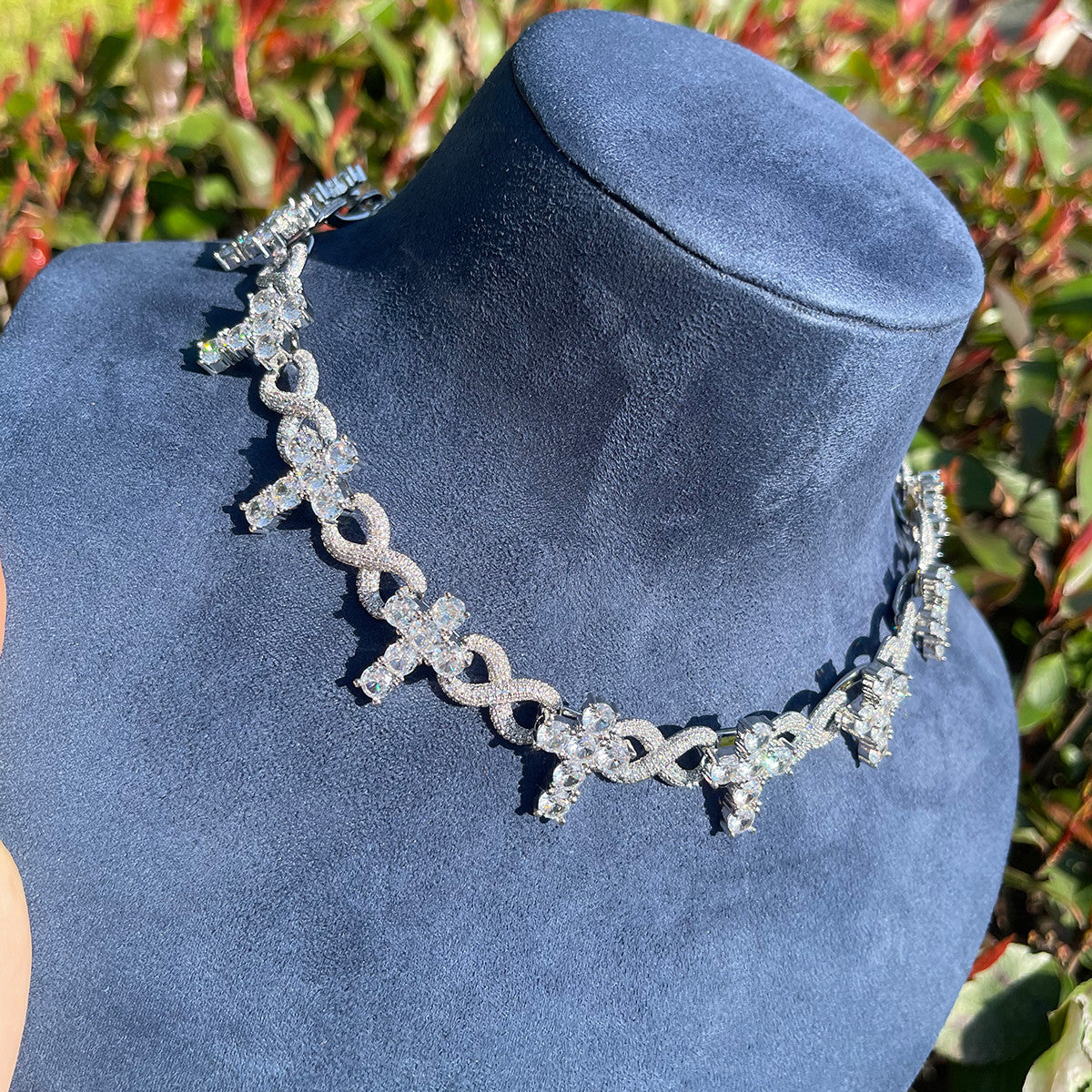 LuxeEternal Cross | 24k Silver Rose Gold Designer Infinity Iced Cross Chain Necklace