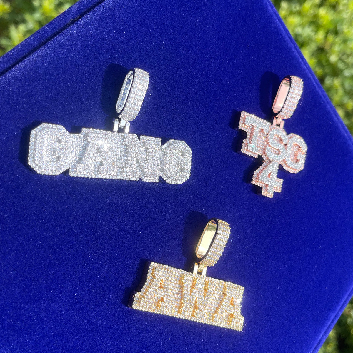 Pronged Diamond Drip | Cluster Stone Initial Iced Blinged Out Nameplate Pendant