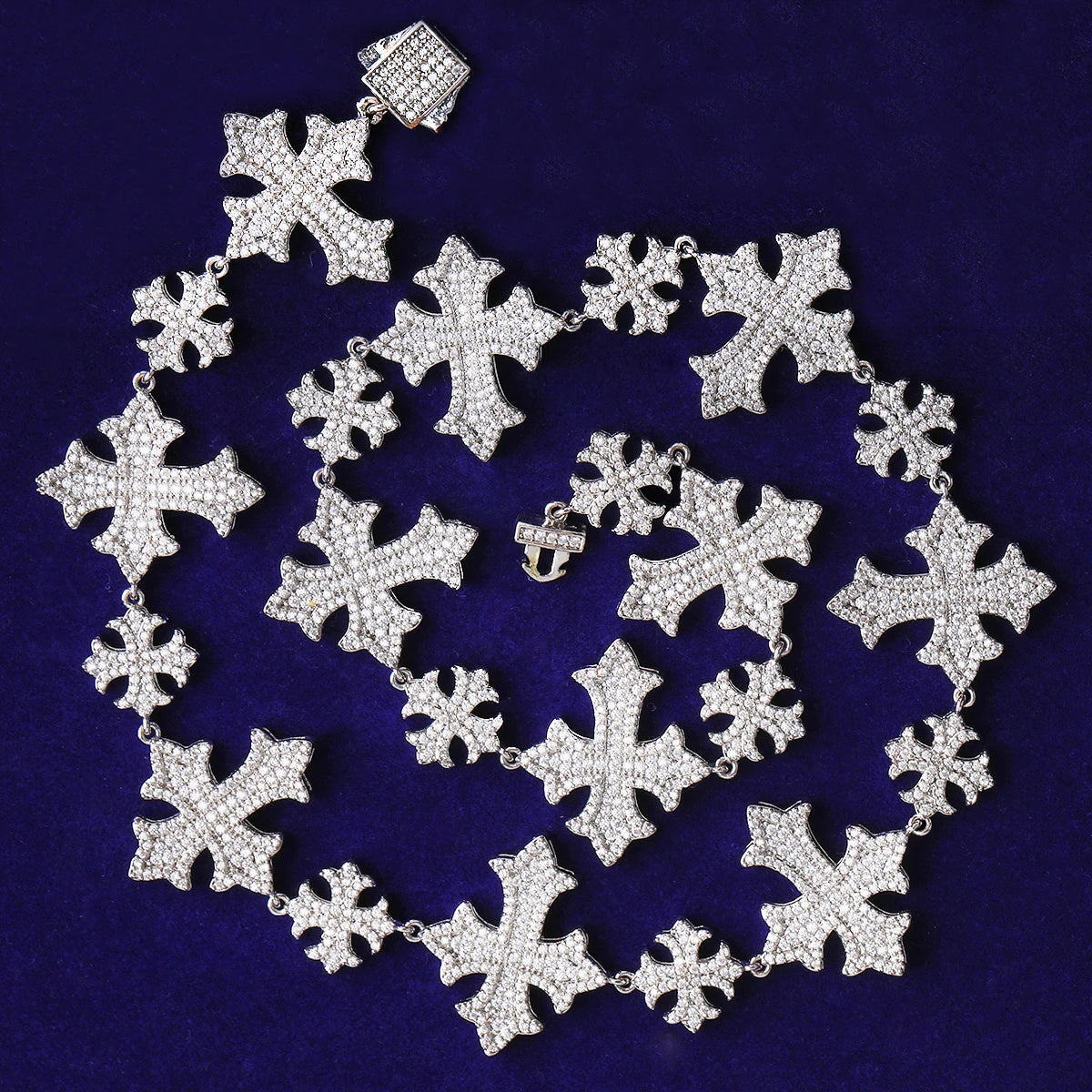 Fleur de Lis Cross Link | VVS Diamond CZ 24k Gold 925 Silver Hip Hop Chain Necklace