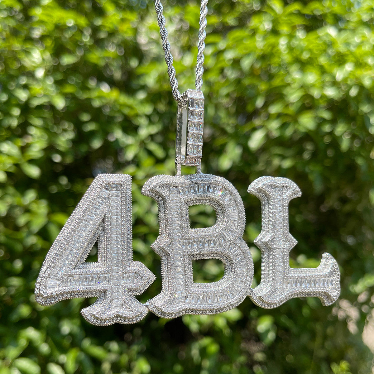 Alpha Baguette | Custom Made Initial Letter 4 Prong Set Hip Hop Pendants