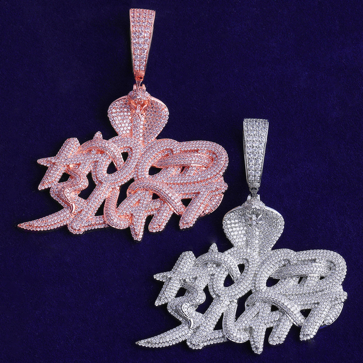 Hood Slatt | VVS Diamond CZ King Cobra Snake Hip Hop 24k 925 Silver Rose Gold Pendant