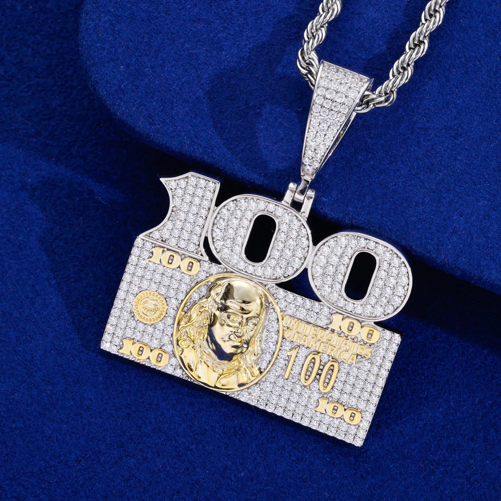Keep It 100 | Iced Blinged Out Moissanite Diamond 925 Sterling Silver 100 Dollar Pendant