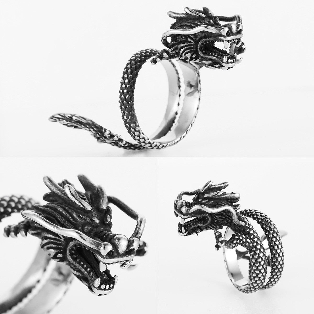 Little Dragon | Solid 316L No Fade Stainless Steel Chinese Dragon Mens Rings
