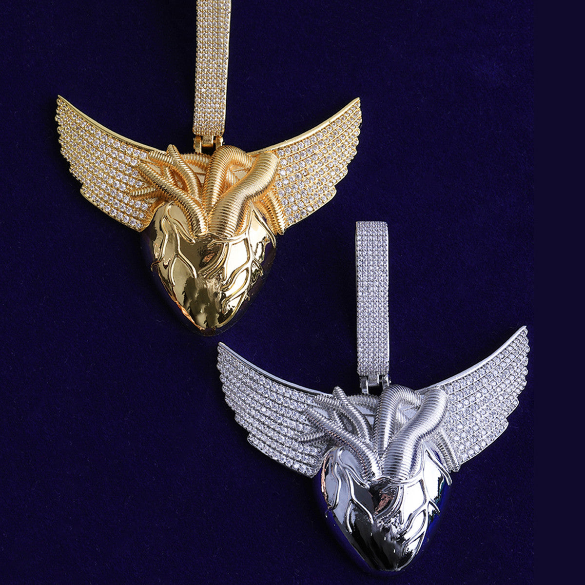 Love Again | VVS Diamond CZ Winged Heart Rose Gold Silver 24k Hip Hop Pendant