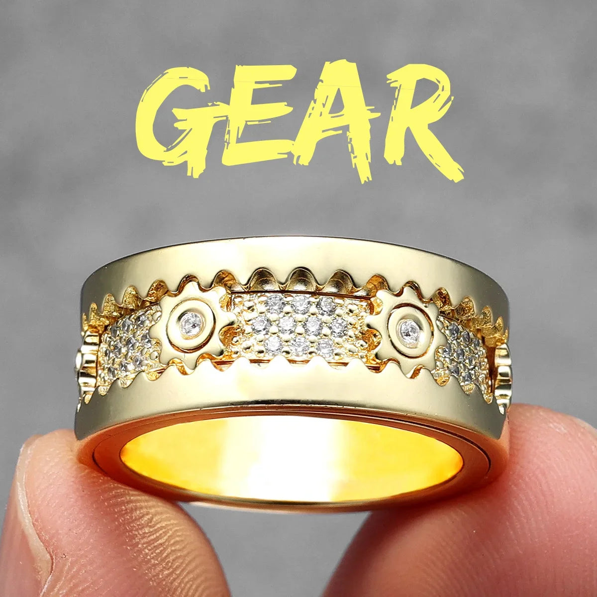 Rotating Gems | Iced Blinged Out Spinning Gears Gemstone No Fade Stainless Steel Rings