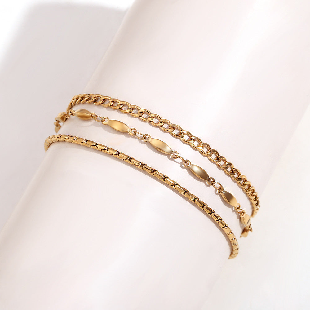 Ladies 18k Gold Waterproof Stainless Steel 3-layer Chain Link Anklet Ankle Bracelets