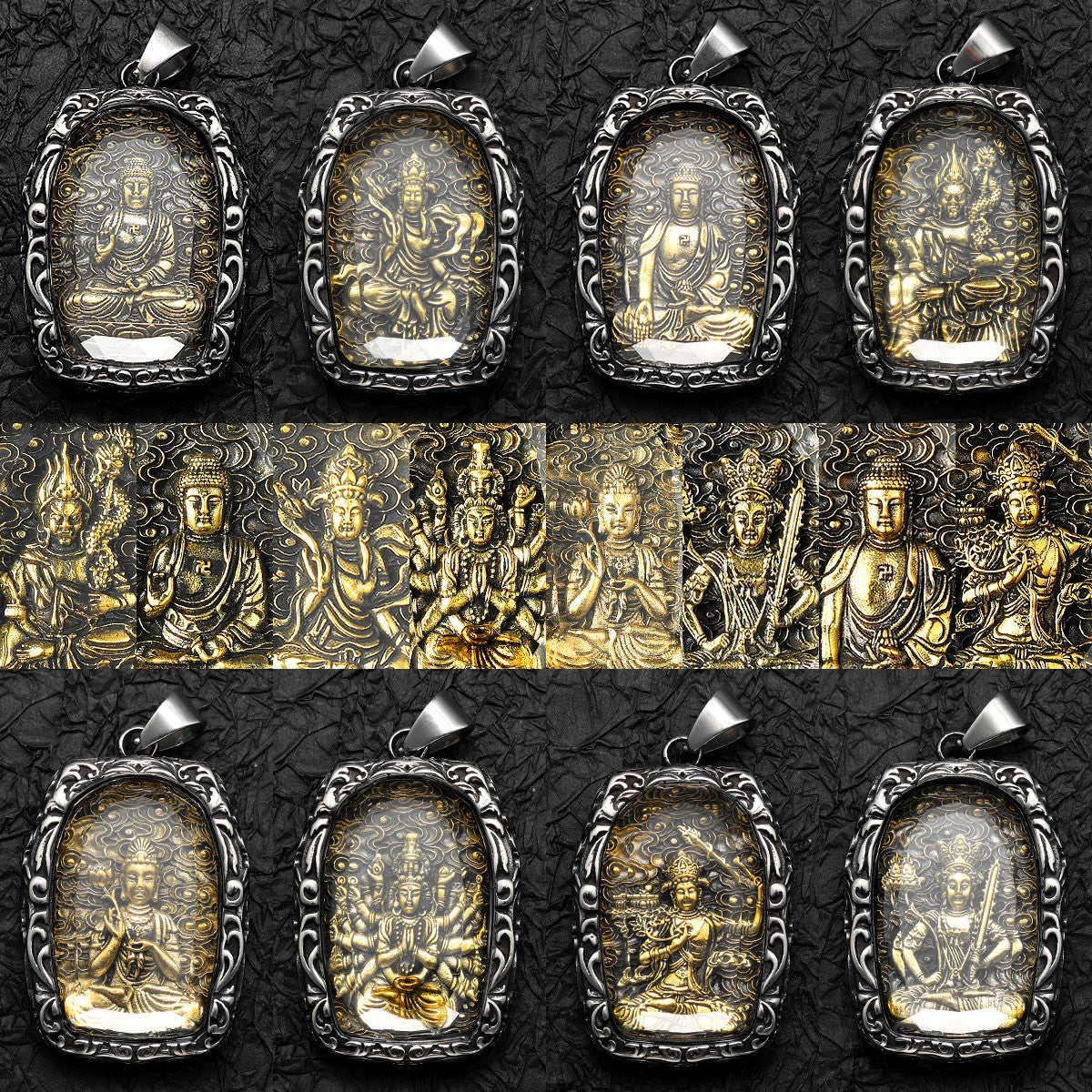 Buddhism Buddha Collection | 316L Stainless Steel Glass Amulet Spiritual Pendant