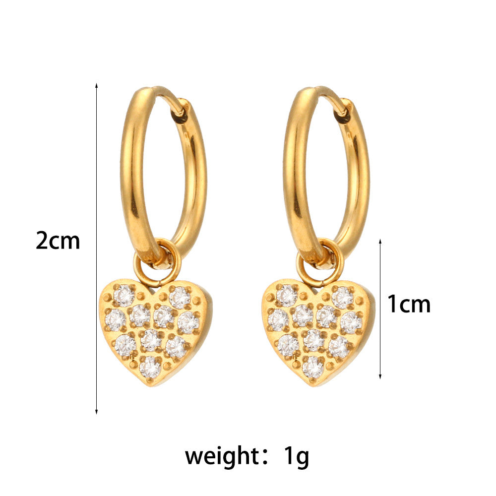 18k Gold Stainless Steel Waterproof Bling CZ Charm Cross Heart Butterfly Star Earrings