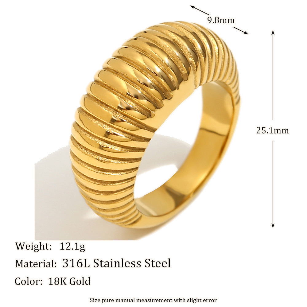 Women's Minimalist Style Thin Bread 18k Gold Waterproof Stainless Steel Ring