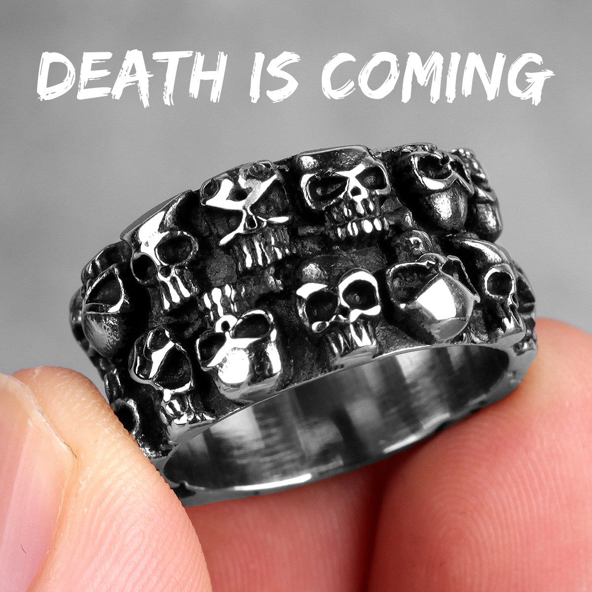 Death Is Coming | 316L Stainless Steel Carved Skull Hip Hop Biker Gang Ring