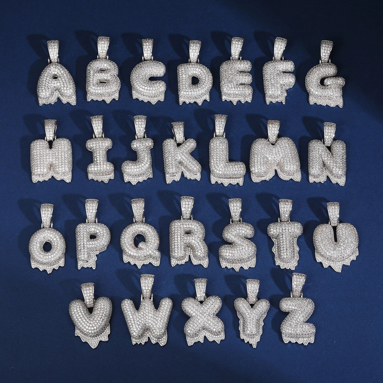 Solid 925 Sterling Silver VVS Moissanite Diamond Bubble Letter Hip Hop Initial Drip Pendants