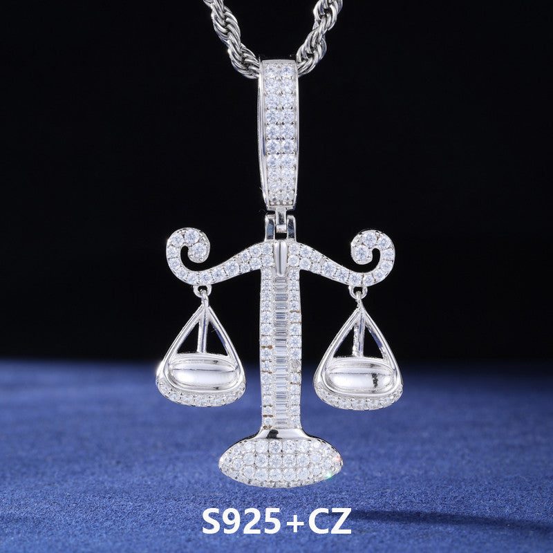 The Balanced | Solid Sterling Silver Libra Scale Moissanite Diamond Hip Hop Pendant