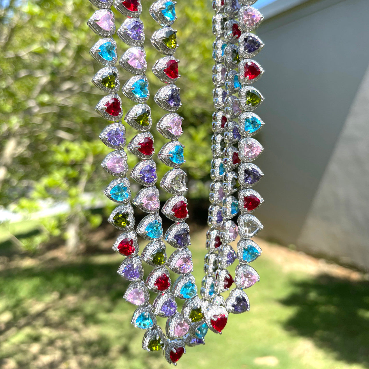 Love Burst | Heart Shape Colorful Cluster Gemstone Iced Tennis Chain Necklace