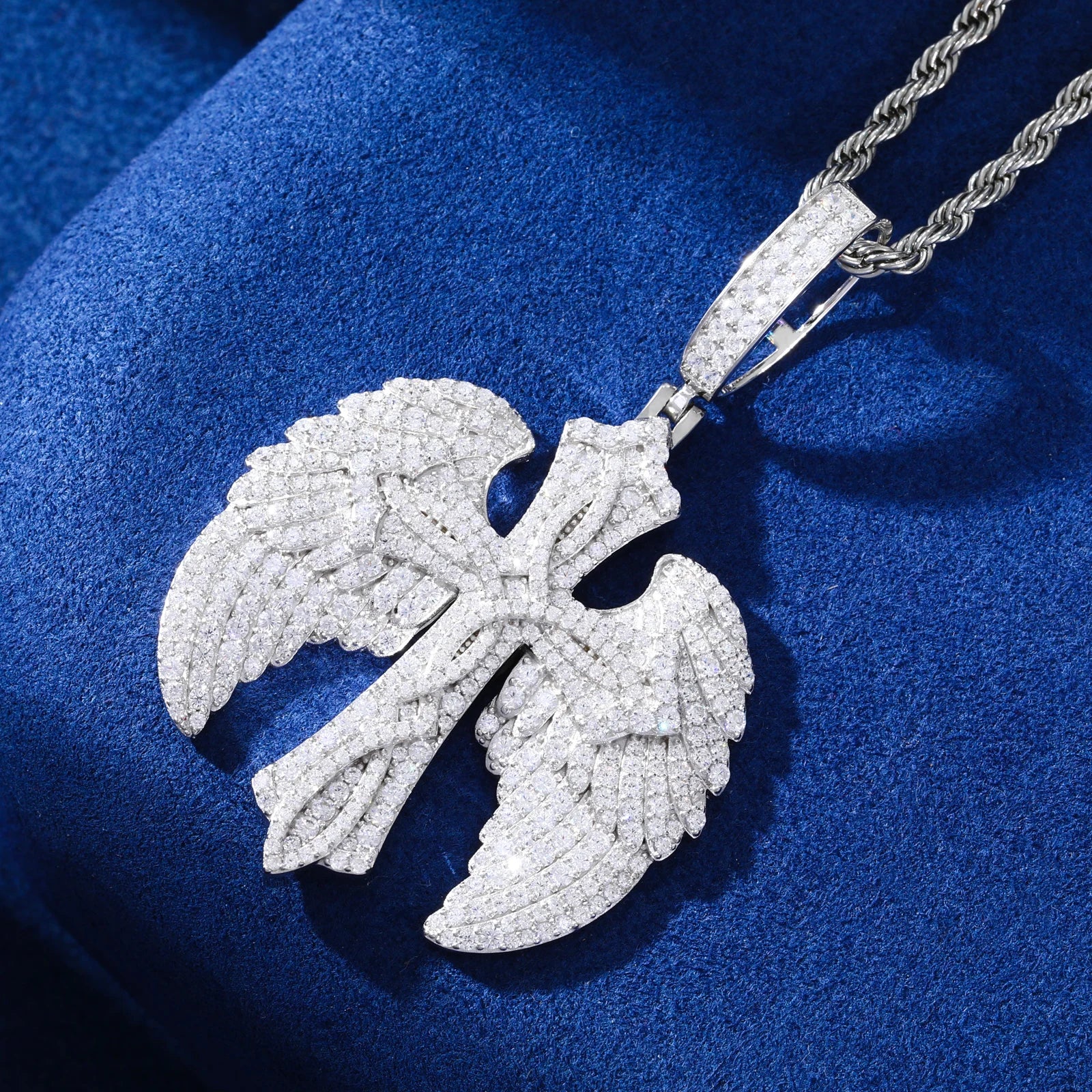 Wings Of Love | Iced Blinged Out 925 Sterling Silver Winged Cross Hip Hop Moissanite Pendant