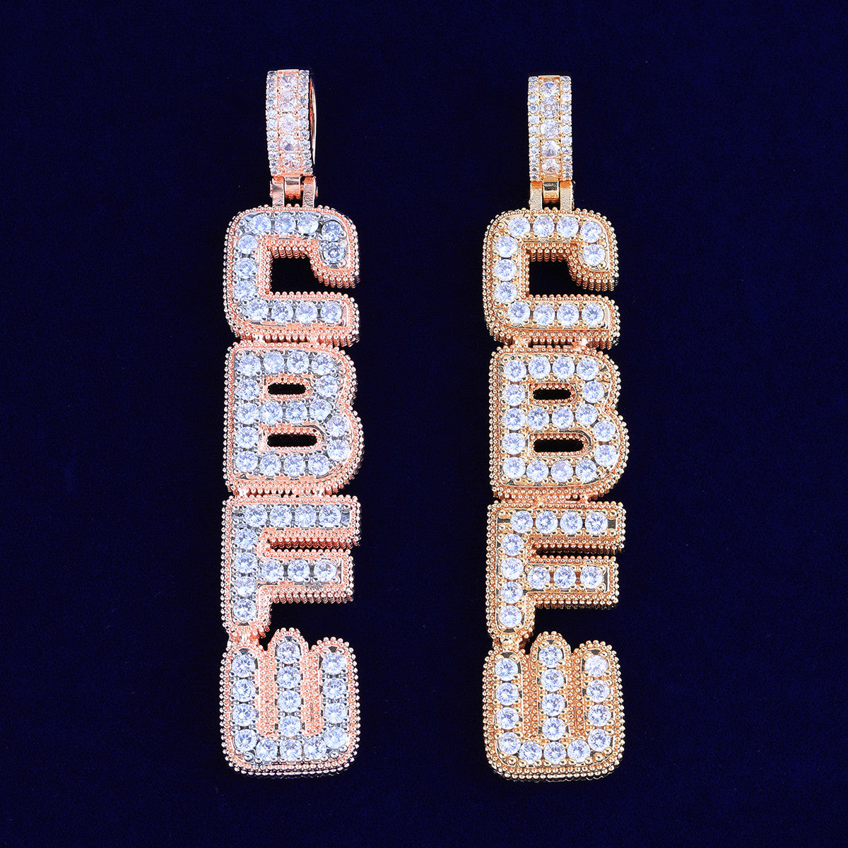 Cascading Clusters | Vertical VVS Diamond CZ Hip Hop Prong Set Stone Nameplate Pendant