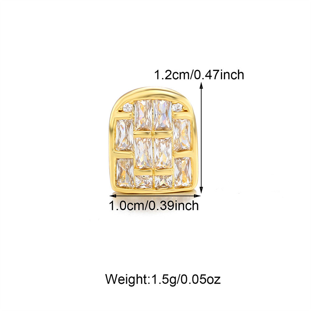 Single Baguette | Hip Hop VVS Diamond CZ Iced Blinged Out Baguette Stone Teeth Tooth Mouth Grillz