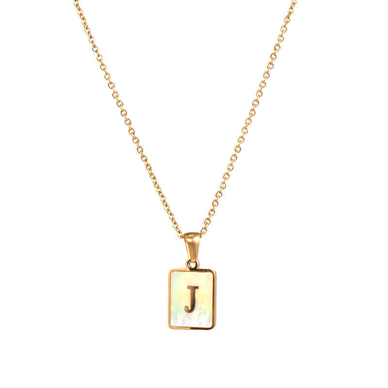 18k Gold Over Stainless Steel Mother of Pearl Shell Tarnish Free Initial Necklace