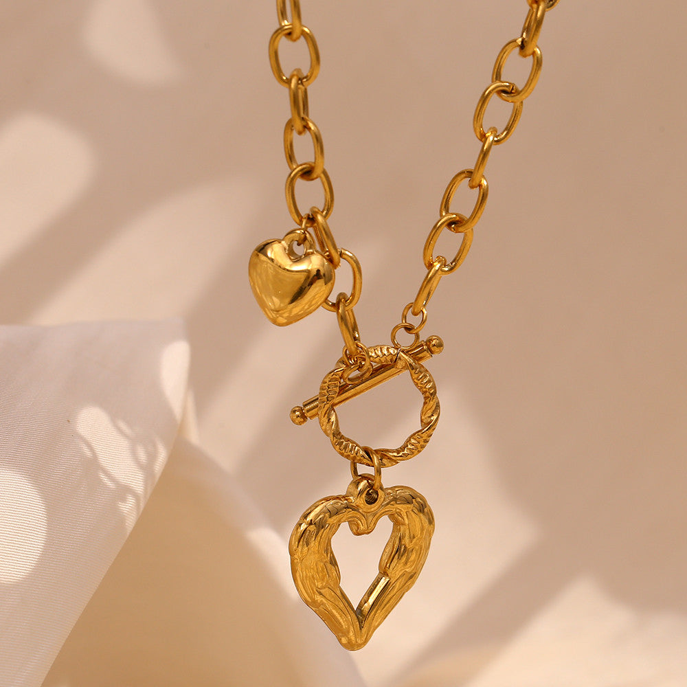 18k Gold Stainless Steel Large O-chain OT Buckle Heart Necklace