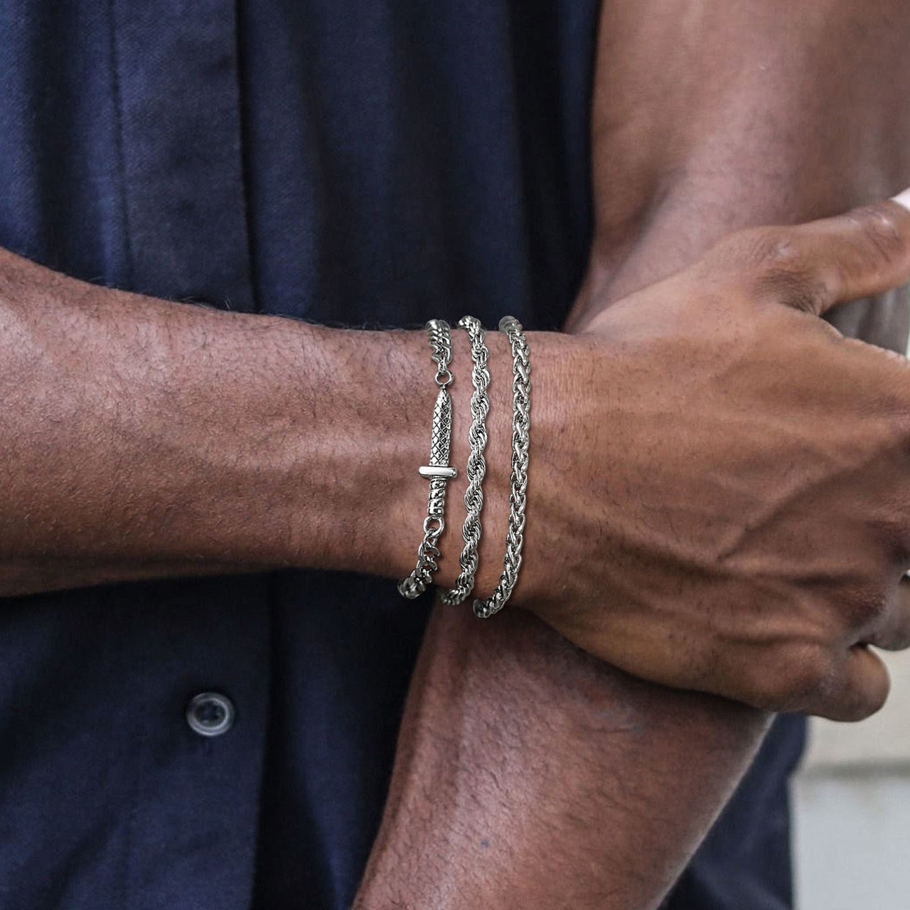 Classic Cuban Rope Link One Two Three Piece Gold Silver No Fade Stainless Steel Bracelet Sets