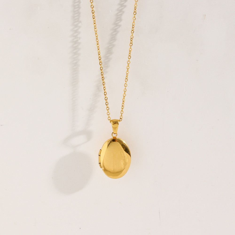18k Gold Waterproof Picture Oval Photo Locket Memory Keepsake Stainless Steel Pendant Necklace