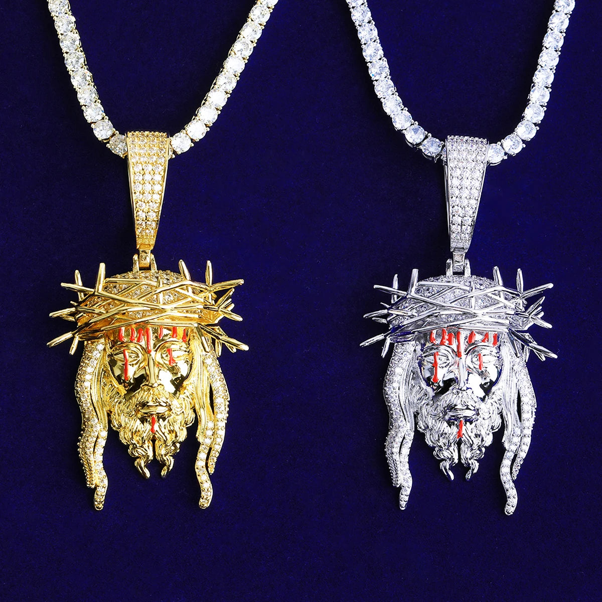 The Blood Of Jesus | VVS Diamond CZ Crown Of Thorns Jesus Piece Hip Hop Pendants