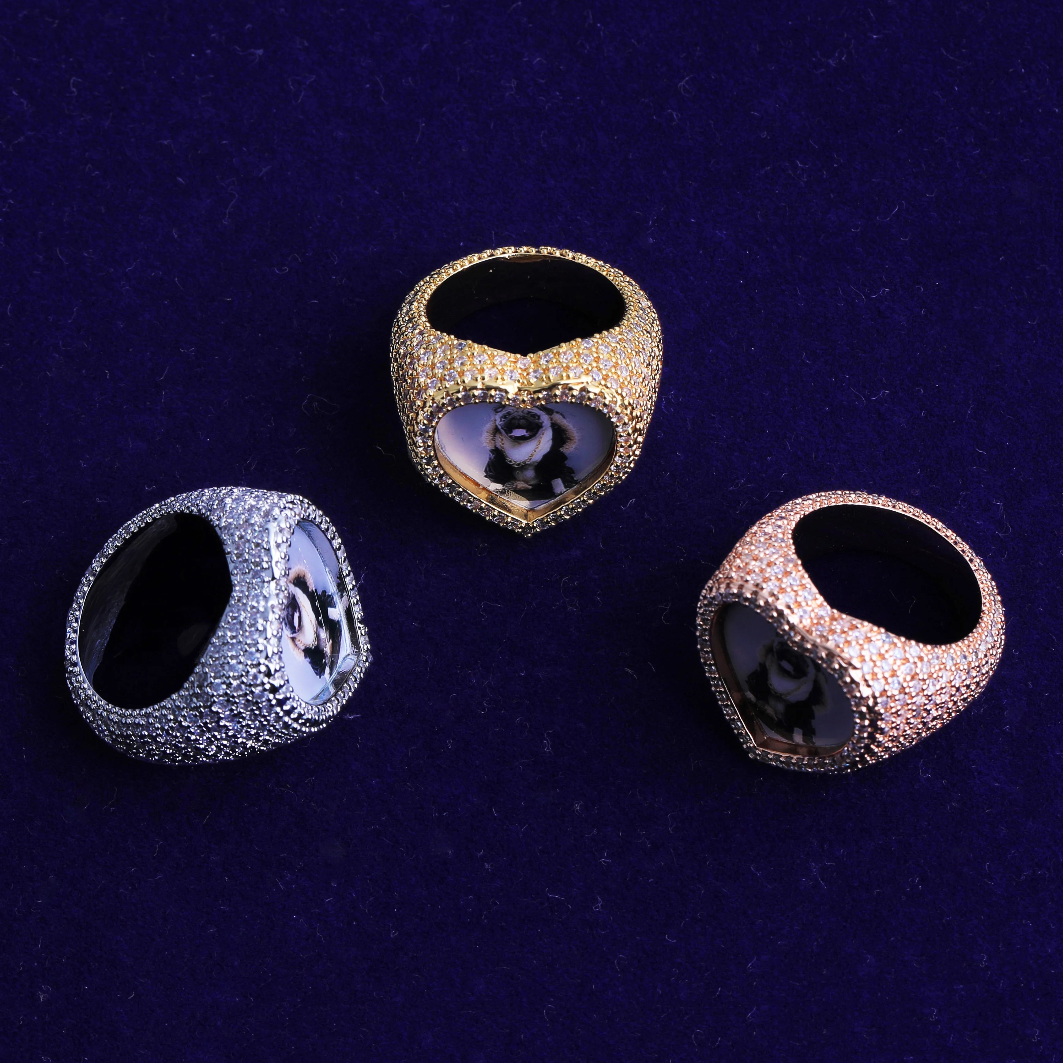 Heart Beat | 925 Silver 24k Rose Gold Heart Shaped Photo Picture Custom Rings