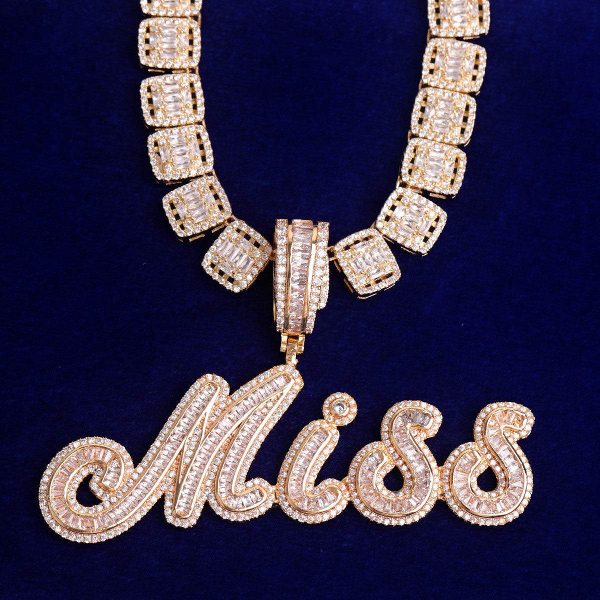 Candy Elegance | Colorful VVS Diamond CZ Baguette Custom Script Bling Necklace