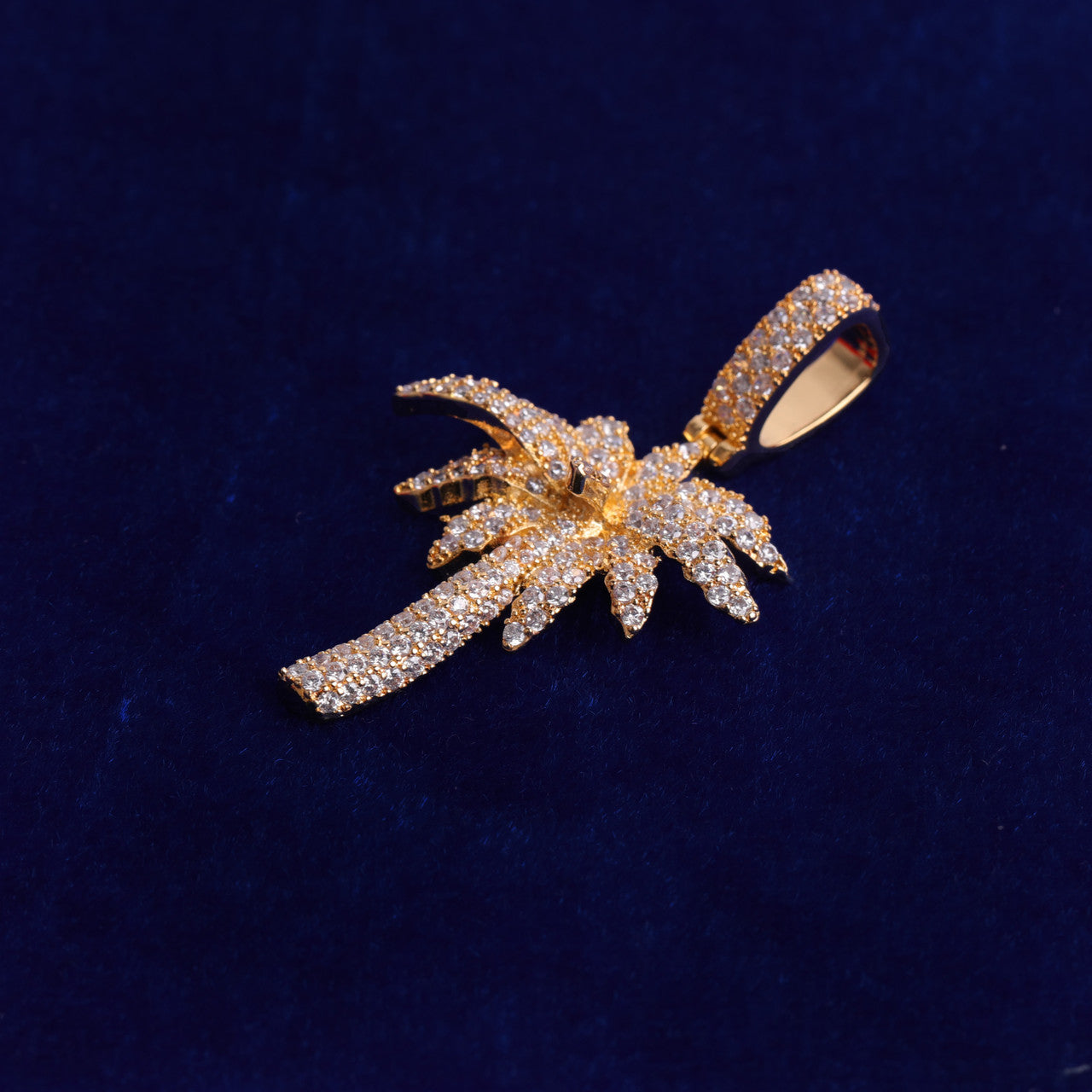 24k 925 Silver Rose Gold Blinged Out Palm Tree Hip Hop Pendant Chain Necklace