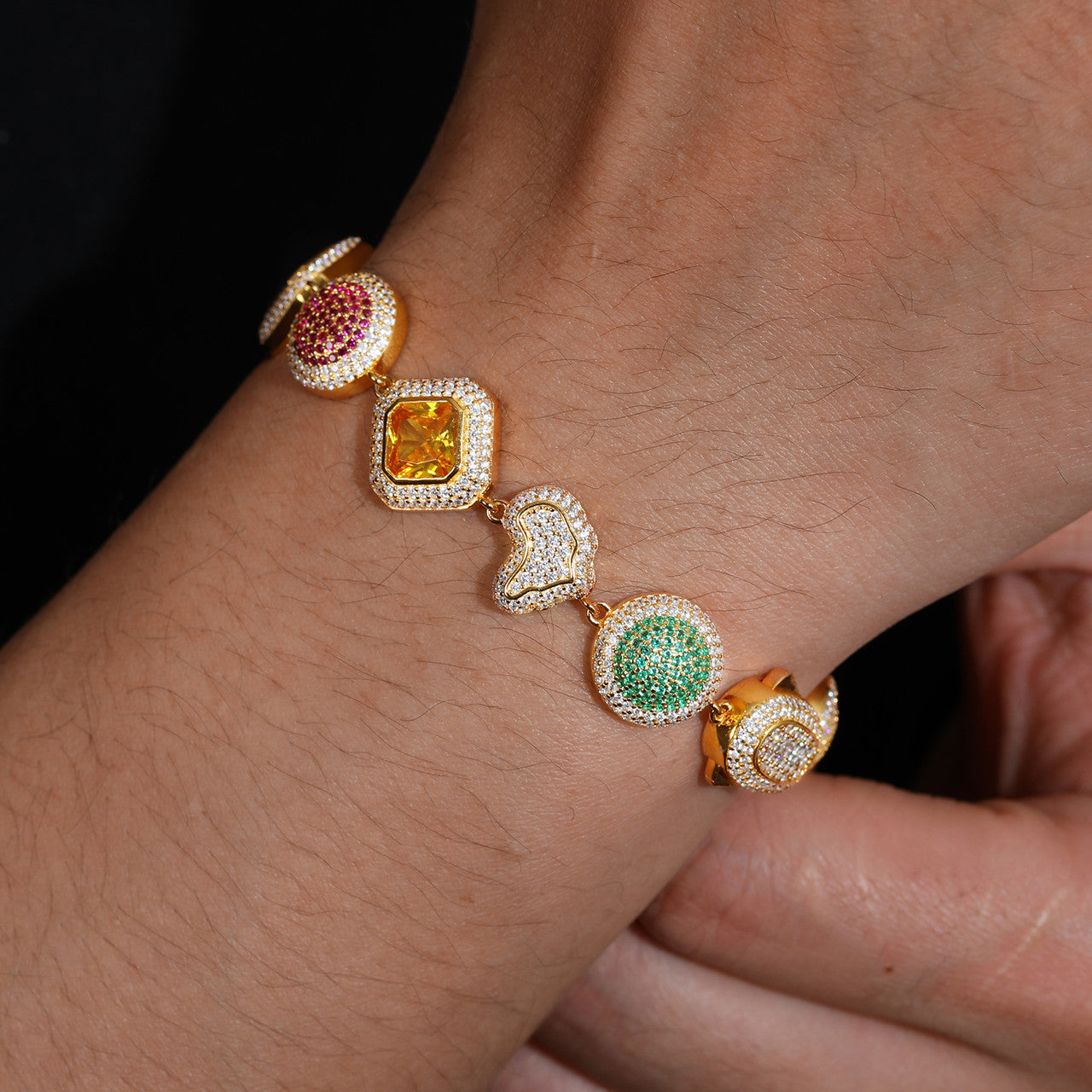 The World | 925 Silver Map Continents Gemstone Moissanite Diamond Iced Blinged Out Bracelets