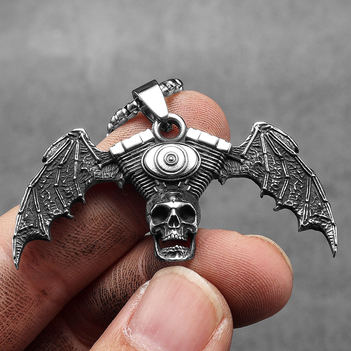 Devils Engine | Motorcycle Skull Wings Stainless Steel Pendant